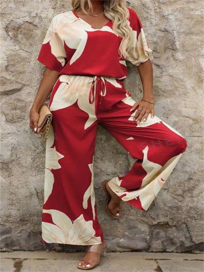 Damen Luftiges Zweiteiliges Set mit floralem Design und weitem Schnitt in Gelb