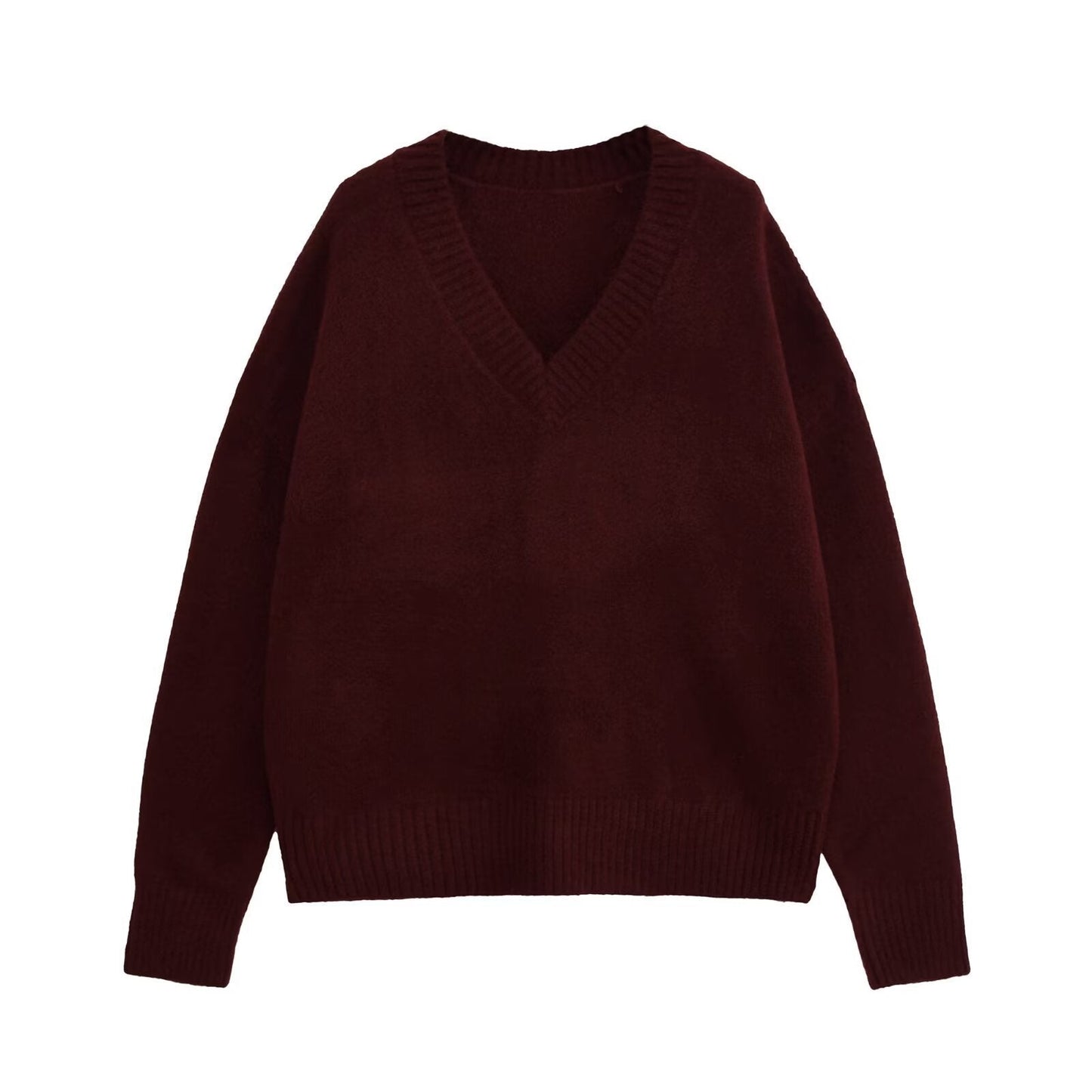 Damen V-Ausschnitt Strickpullover in Dunkelbraun