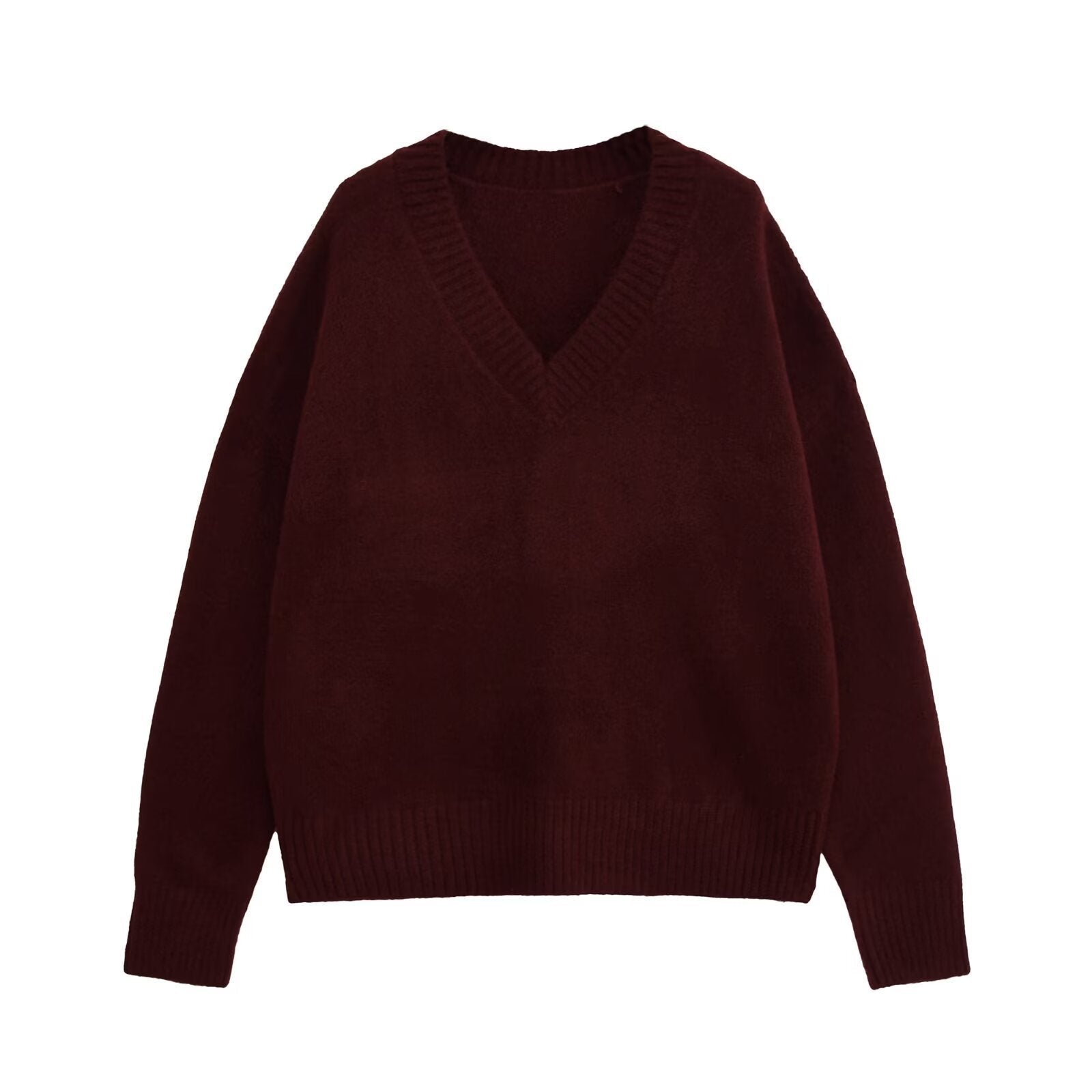 Damen V-Ausschnitt Strickpullover in Dunkelbraun