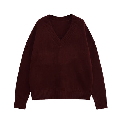 Damen V-Ausschnitt Strickpullover in Dunkelbraun