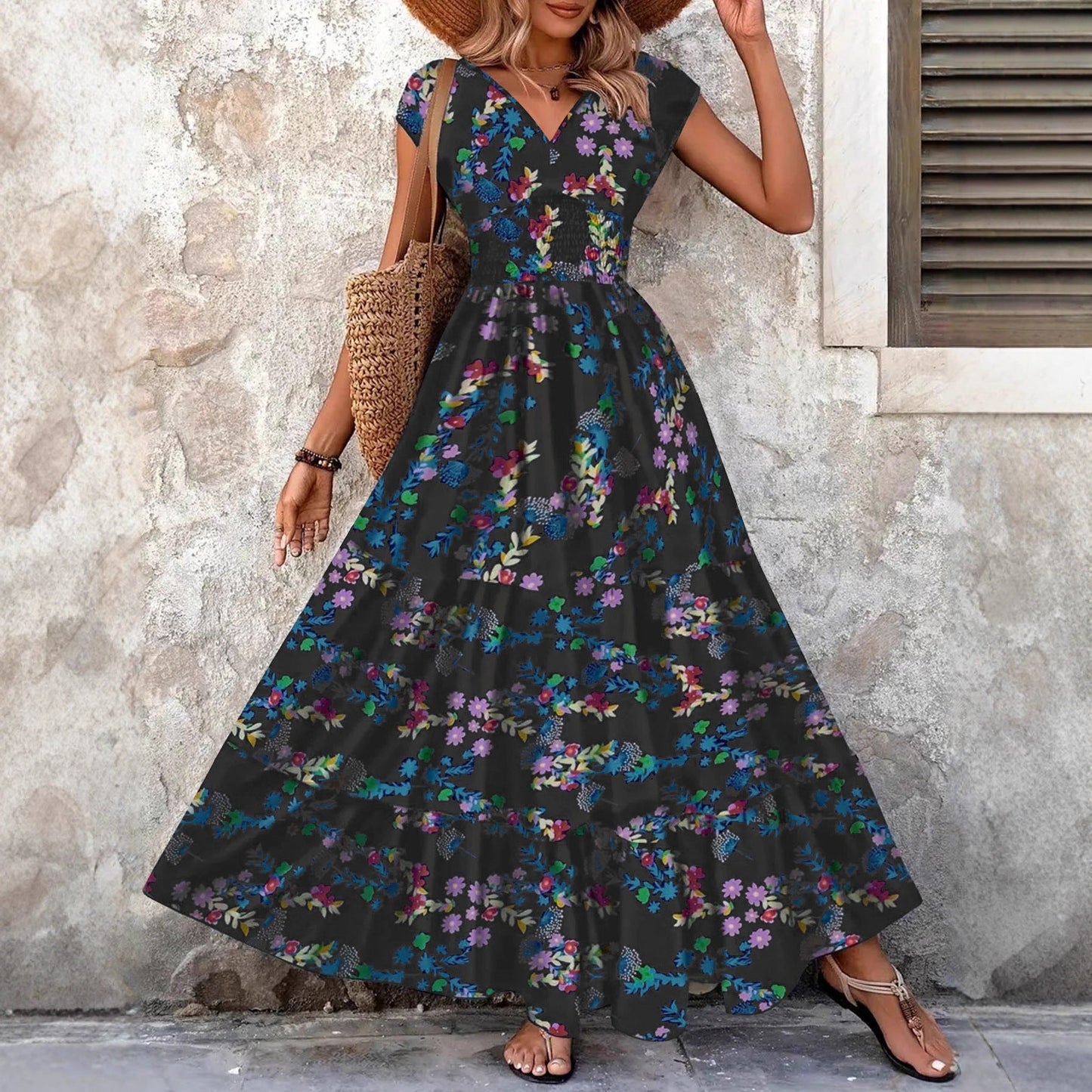 Damen Maxi-Kleid mit floralem Paisley-Muster und schmeichelndem Schnitt in Hellblau