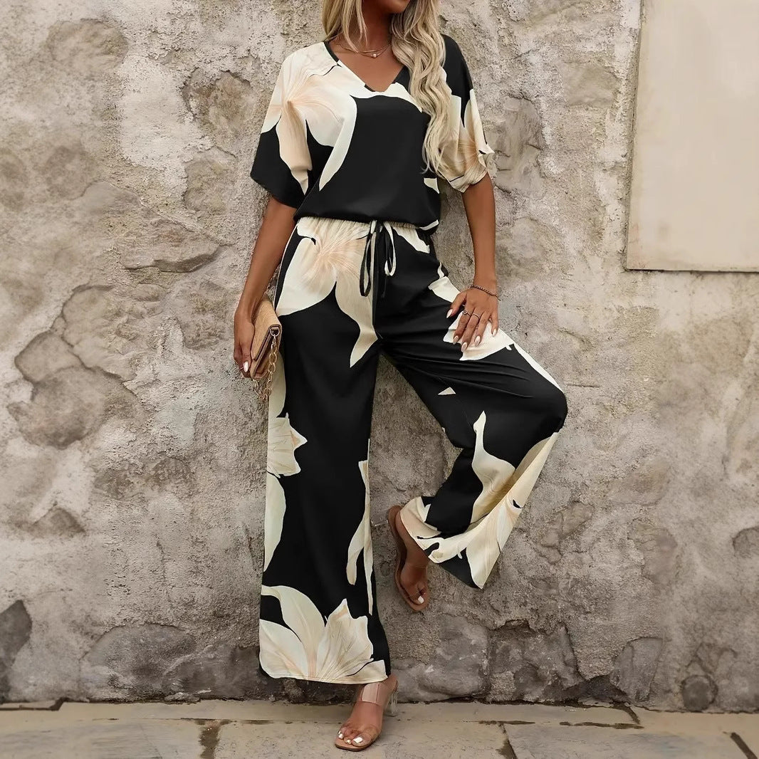 Damen Luftiges Zweiteiliges Set mit floralem Design und weitem Schnitt in Gelb