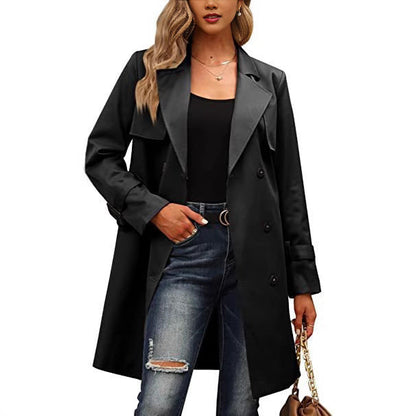 Damen Eleganter Trenchcoat mit doppelter Knopfleiste und schickem Kragen in Rot