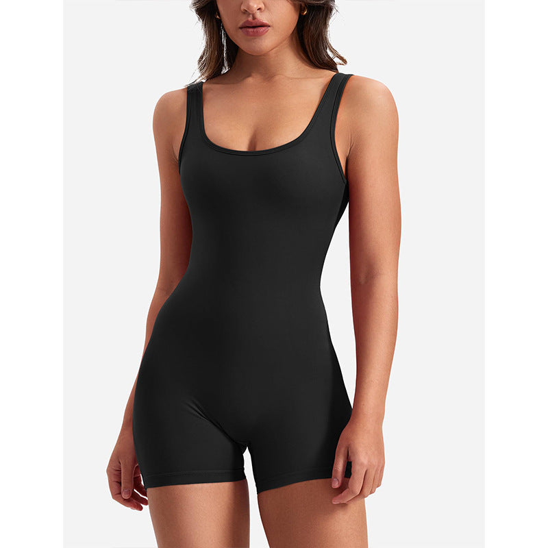 Damen Sportlicher Jumpsuit mit Rückenausschnitt und figurformendem Design in Schwarz