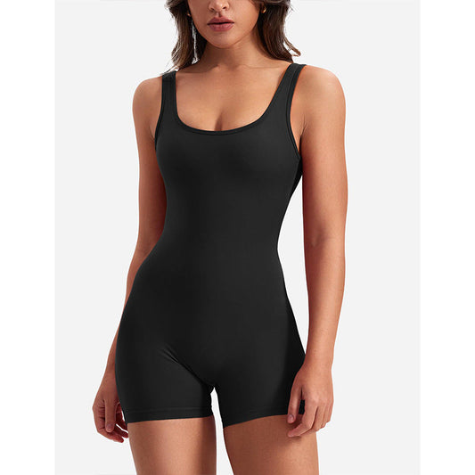 Damen Sportlicher Jumpsuit mit Rückenausschnitt und figurformendem Design in Schwarz