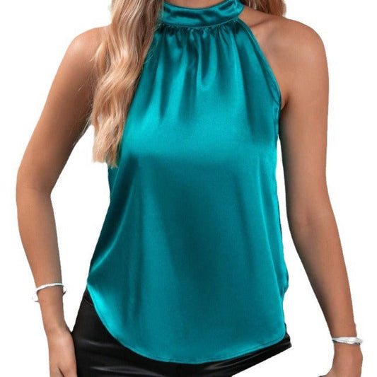 Damen modisches Top mit hohem Kragen und schimmerndem Finish in Ingwer