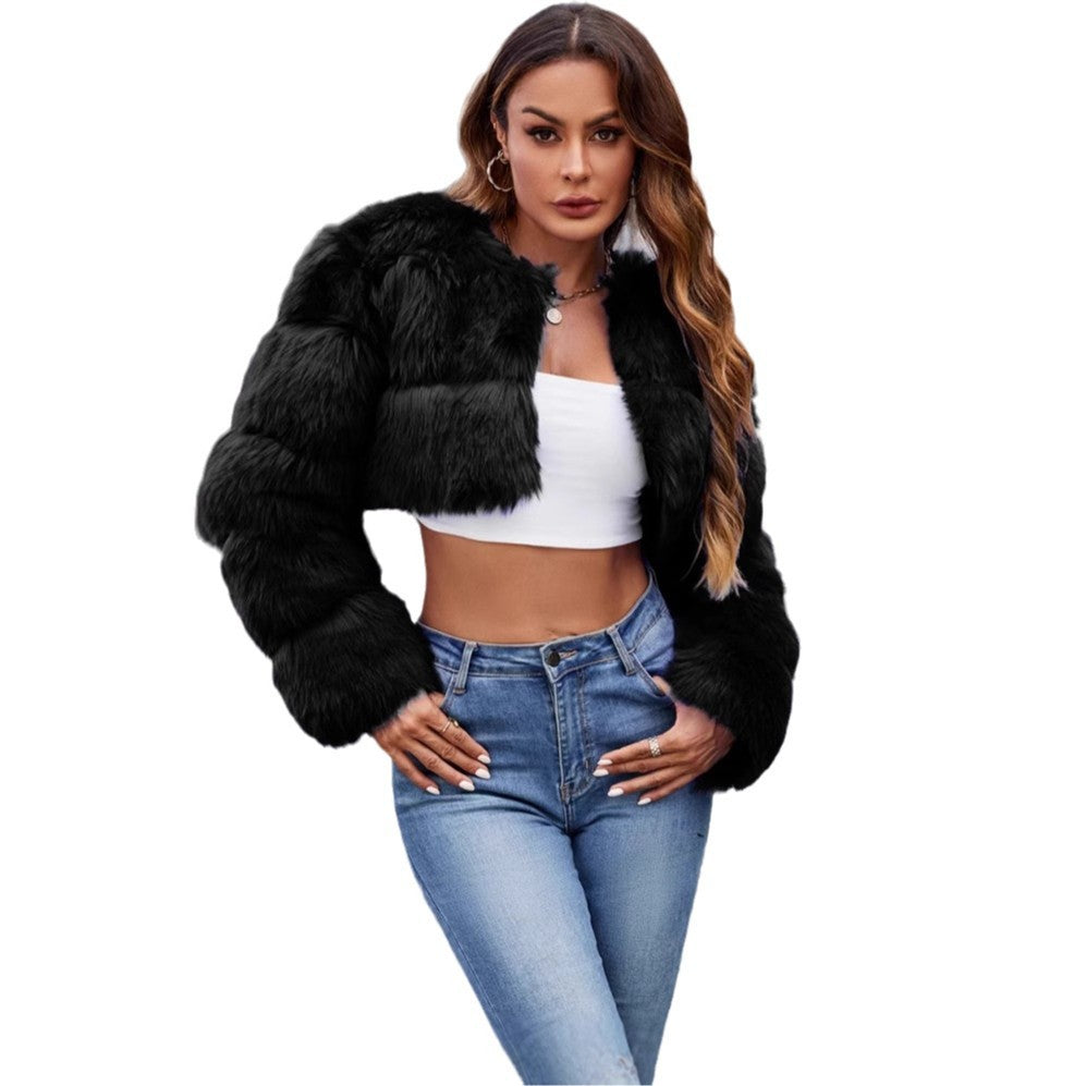 Damen kurze Pelzjacke in Grau
