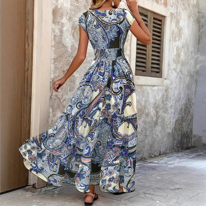 Damen Maxi-Kleid mit floralem Paisley-Muster und schmeichelndem Schnitt in Dunkelblau
