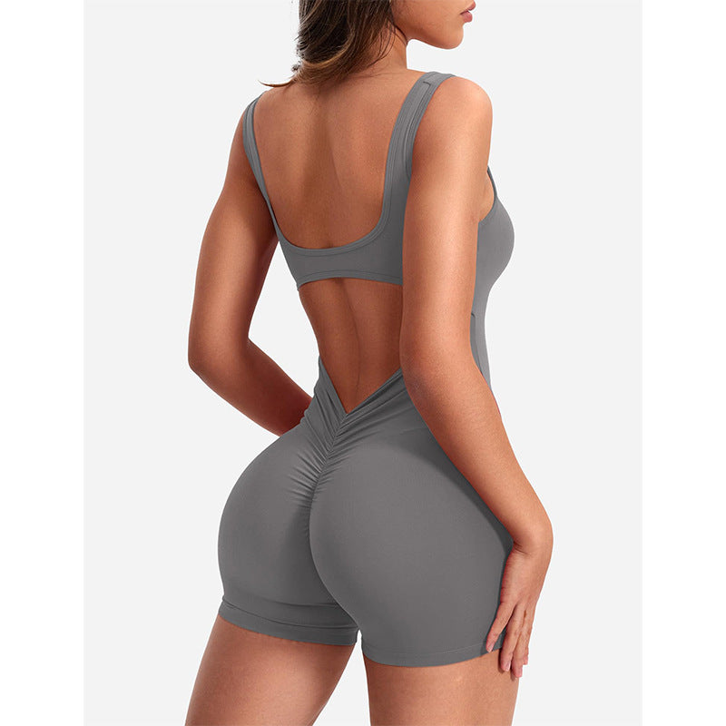 Damen Sportlicher Jumpsuit mit Rückenausschnitt und figurformendem Design in Schwarz