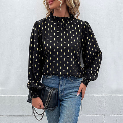 Damen Bluse mit elegantem Musterdruck und elegantem Stehkragen in Weinrot