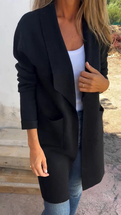 Damen Langer Strickcardigan mit offenen Kanten und Taschen in Rosa