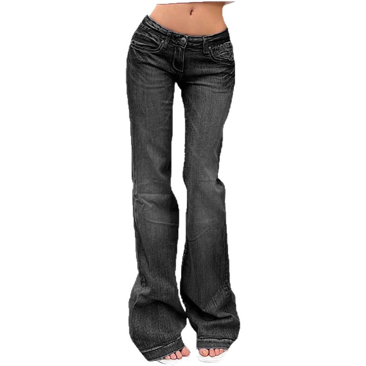 Damen Flared Jeans mit hohem Bund und Stretch in Blau-Schwarz