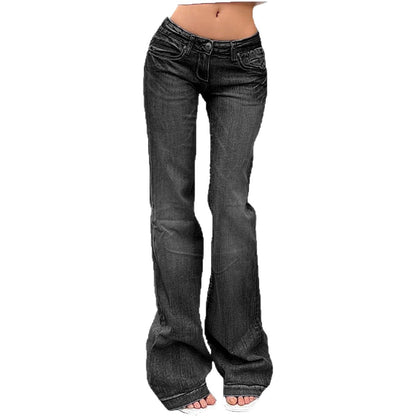 Damen Flared Jeans mit hohem Bund und Stretch in Blau-Schwarz