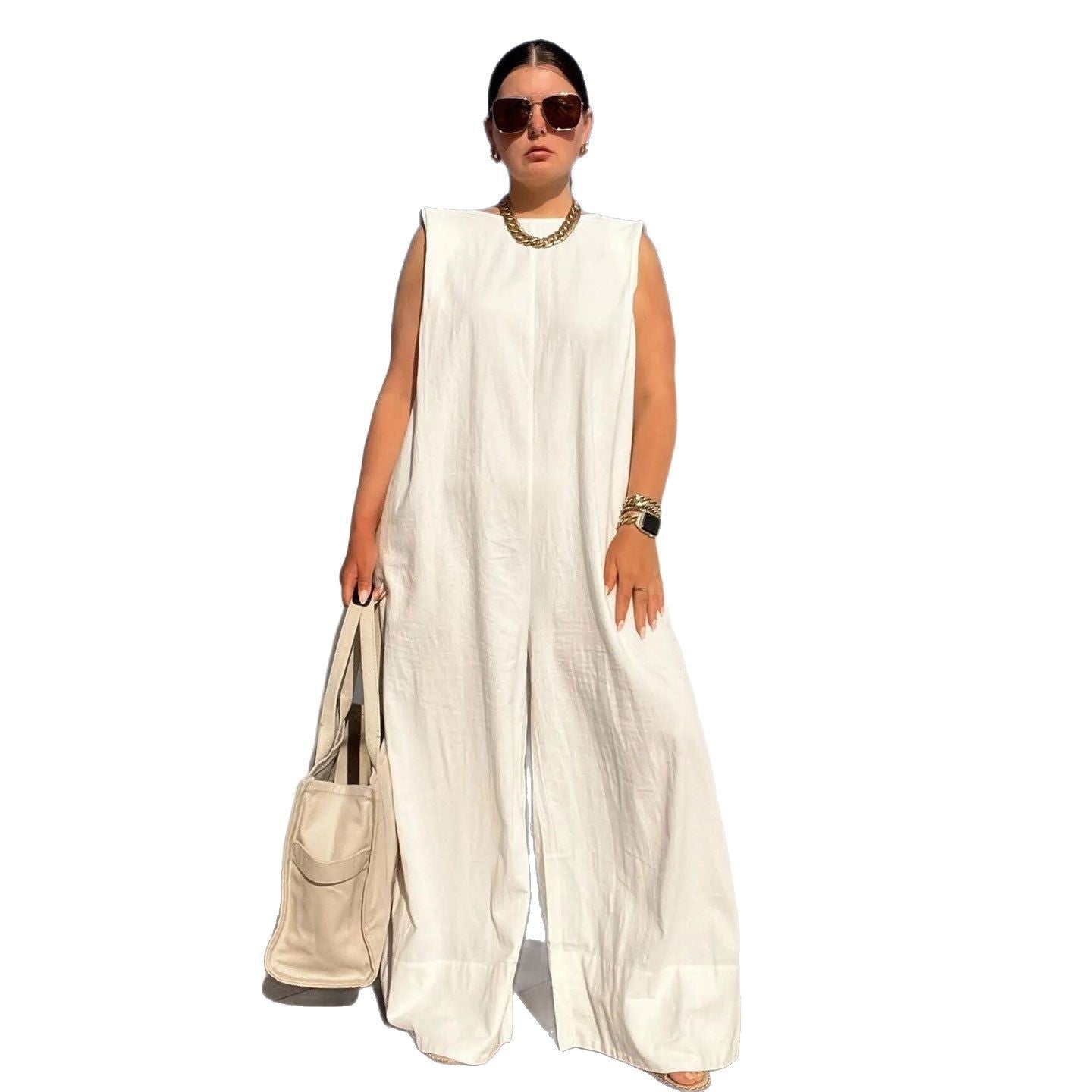 Damen weit geschnittener Jumpsuit mit Kapuze in Blau