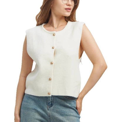 Damen Strickweste elegant mit Knopfverschluss in Dunkelgrau
