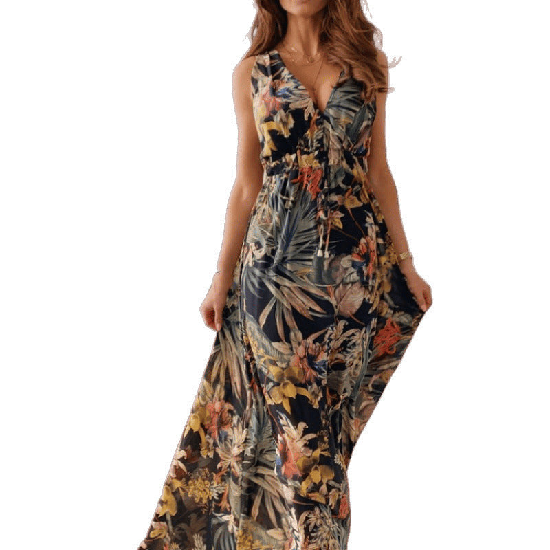 Elegantes Tropical Maxi Kleid für Damen in Blau