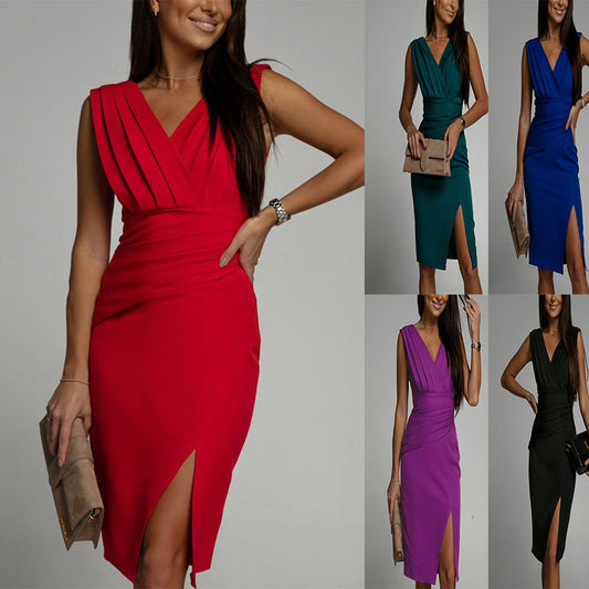 Damen Elegantes Kleid mit schmaler Silhouette und Wickeldetails in Blau