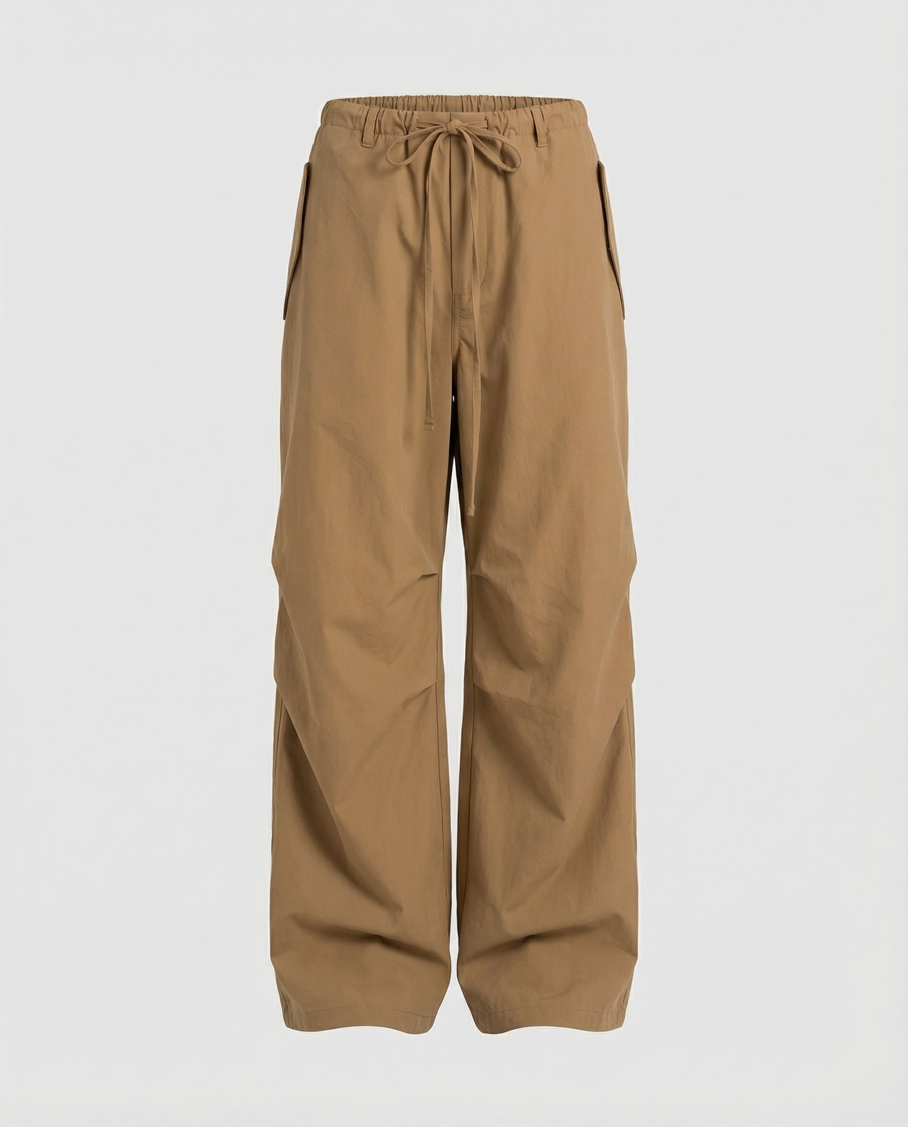 Damen hochgeschnittene extraweite Streetwear-Hose mit Tunnelzugbund, markanten Kniefalten und weitem Beinverlauf in Schwarz
