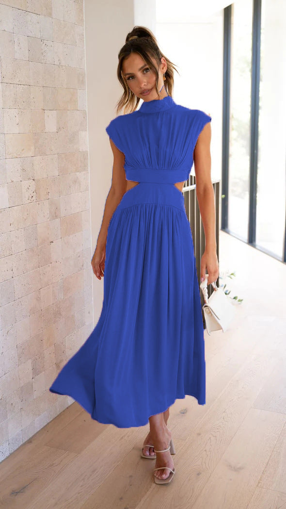 Damen Maxi-Kleid mit schickem Stehkragen und elegantem Cut-Out in Hellblau