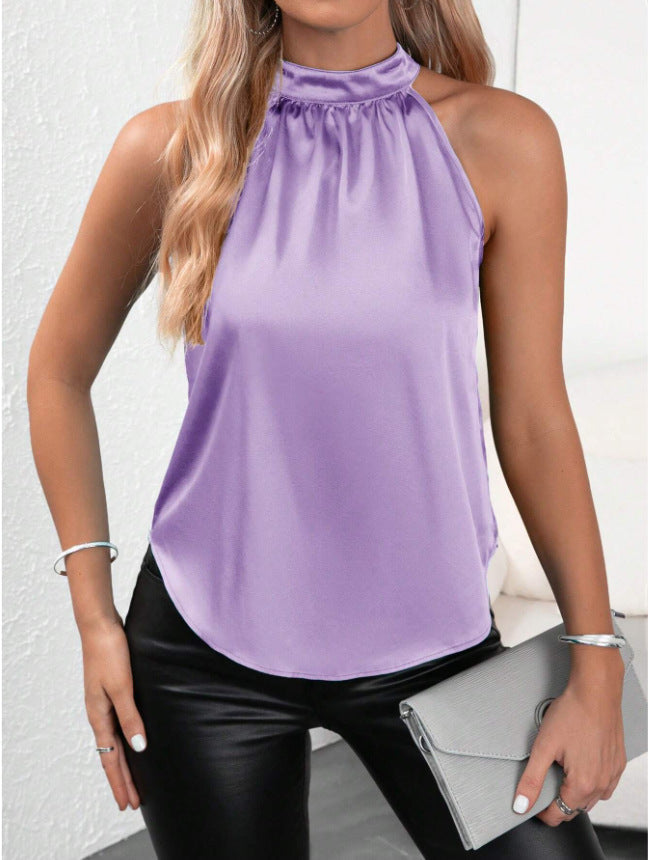 Damen modisches Top mit hohem Kragen und schimmerndem Finish in Rosa