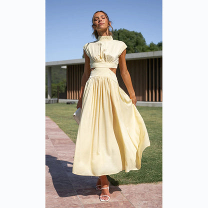 Damen Maxi-Kleid mit schickem Stehkragen und elegantem Cut-Out in Blau
