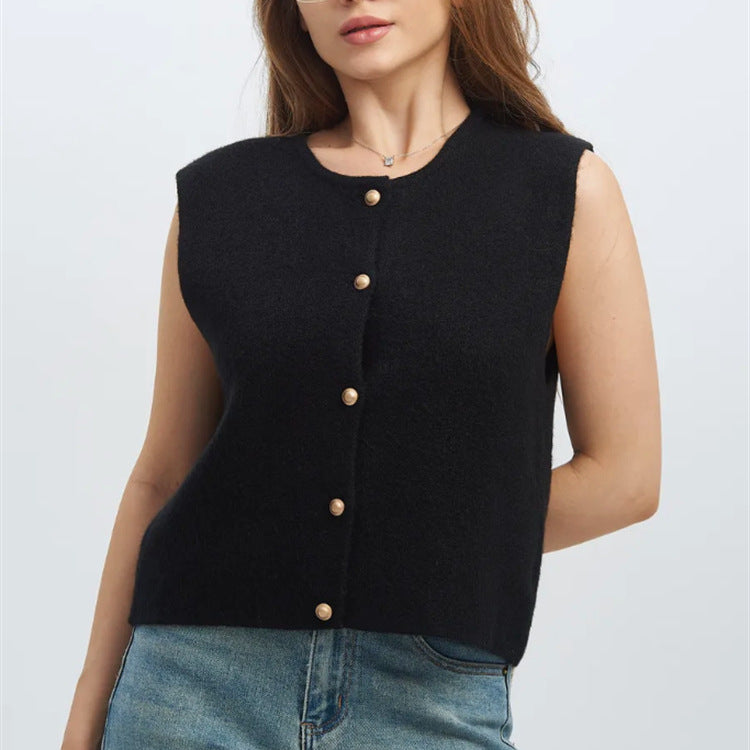 Damen Strickweste elegant mit Knopfverschluss in Khaki