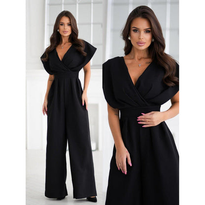Damen Eleganter Weitbeiniger Jumpsuit in Schwarz