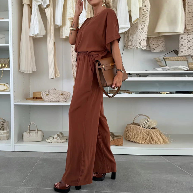Damen Lässiger Jumpsuit mit weitem Bein und Taillenzug in Grau