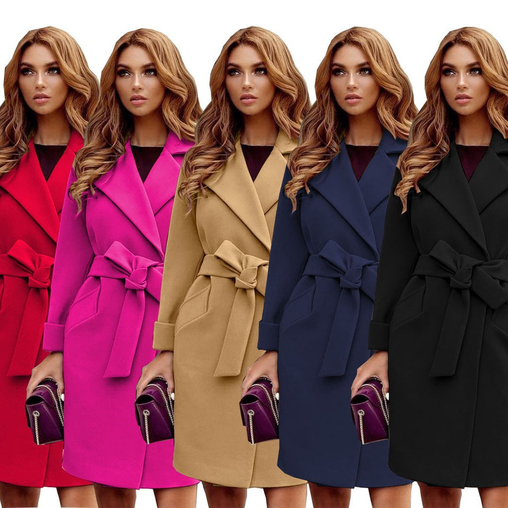 Damen eleganter Trenchcoat mit Gürtel und Taschen in Wasserblau