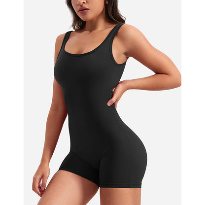 Damen Sportlicher Jumpsuit mit Rückenausschnitt und figurformendem Design in Braun