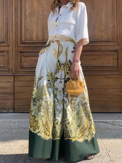 Damen Weit geschnittene Palazzo-Hose mit opulentem Muster in Druck