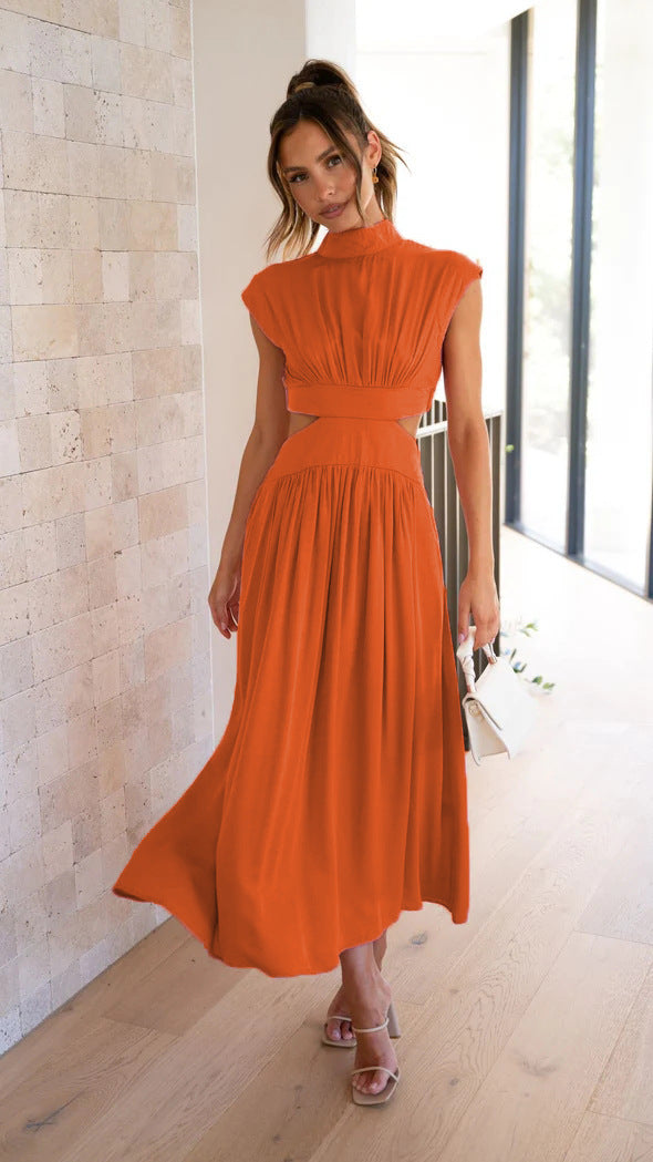 Damen Maxi-Kleid mit schickem Stehkragen und elegantem Cut-Out in Grün