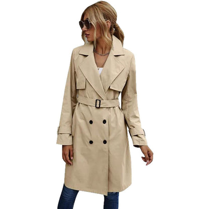 Damen Eleganter Trenchcoat mit doppelter Knopfleiste und schickem Kragen in Olivgrün