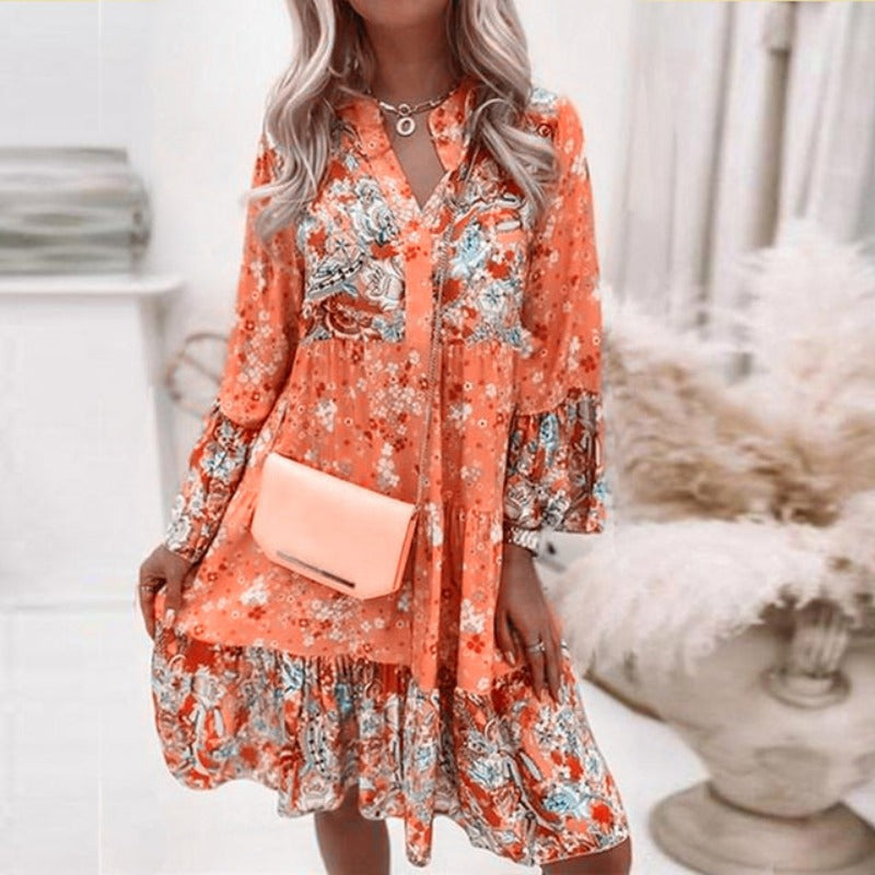 Lolas-Mode – Mehrfarbiges Sommerkleid mit V-Ausschnitt