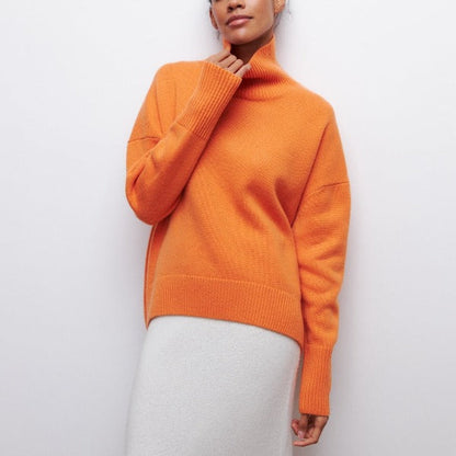 Rollkragenpullover Oversized Fit Weiches Strickmaterial Gerippte Kanten in Blau