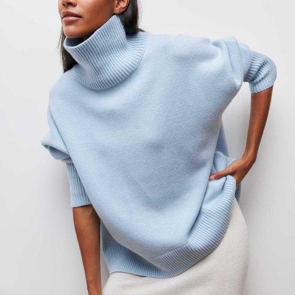 Rollkragenpullover Oversized Fit Weiches Strickmaterial Gerippte Kanten in Braun