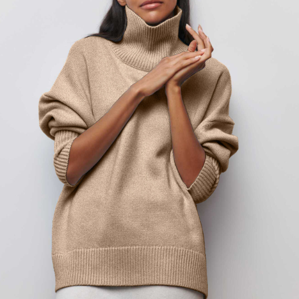 Rollkragenpullover Oversized Fit Weiches Strickmaterial Gerippte Kanten in Blau