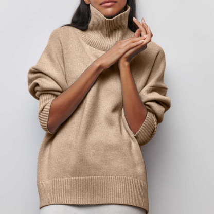 Rollkragenpullover Oversized Fit Weiches Strickmaterial Gerippte Kanten in Blau