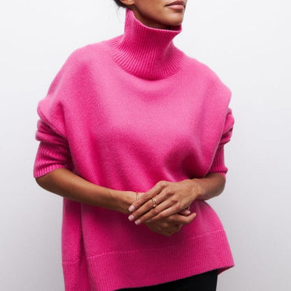 Rollkragenpullover Oversized Fit Weiches Strickmaterial Gerippte Kanten in Blau