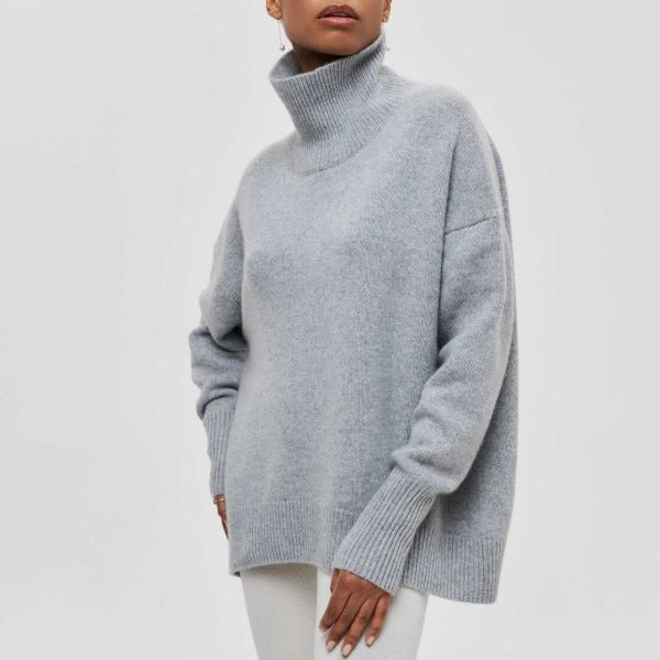 Rollkragenpullover Oversized Fit Weiches Strickmaterial Gerippte Kanten in Blau