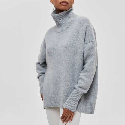 Rollkragenpullover Oversized Fit Weiches Strickmaterial Gerippte Kanten in Blau