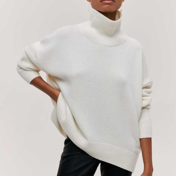 Rollkragenpullover Oversized Fit Weiches Strickmaterial Gerippte Kanten in Blau