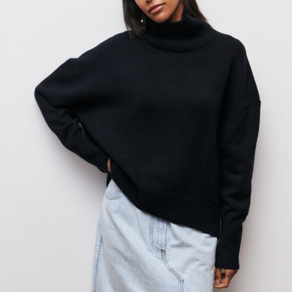 Rollkragenpullover Oversized Fit Weiches Strickmaterial Gerippte Kanten in Blau