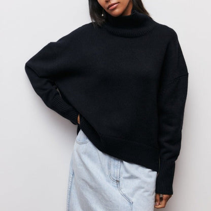 Rollkragenpullover Oversized Fit Weiches Strickmaterial Gerippte Kanten in Blau
