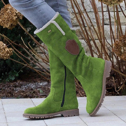 Hyggelige hohe Sherpa-Stiefel aus Velours-Optik in Braun