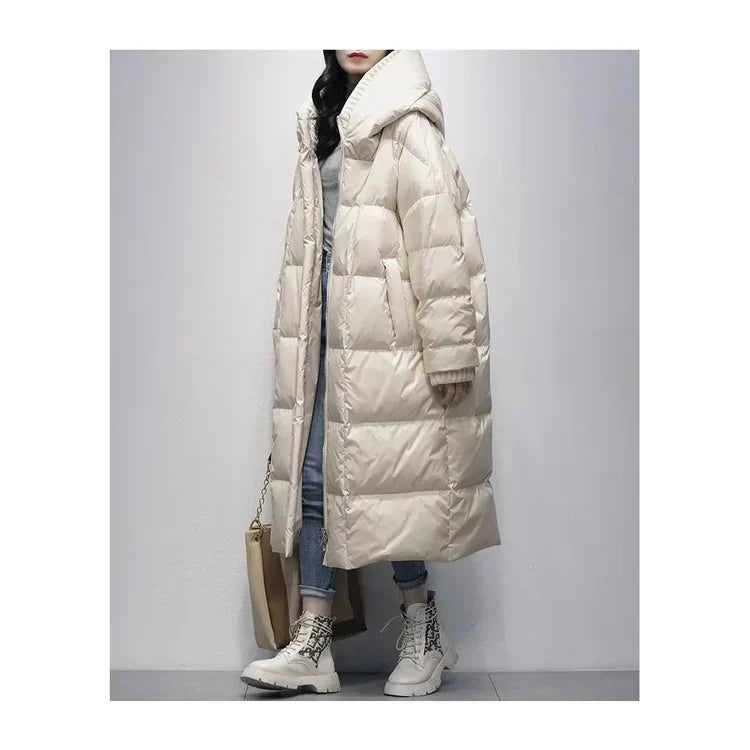 Lange Winter Pufferjacke in Weiß
