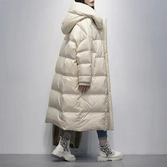 Lange Winter Pufferjacke in Weiß
