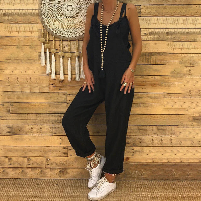 Damen Jumpsuit mit lockerem Schnitt und schmalen Trägern