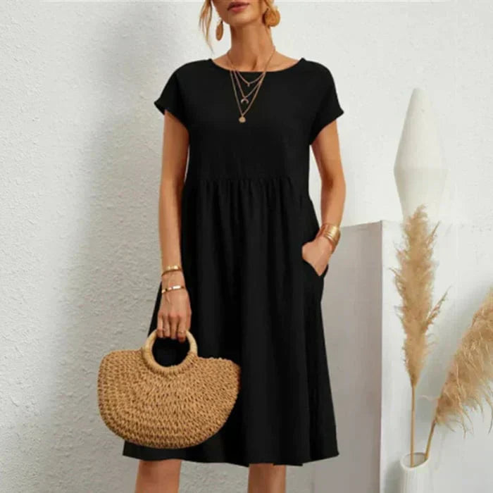 Lolas-Mode – baumwollkleid für damen mit rundem ausschnitt