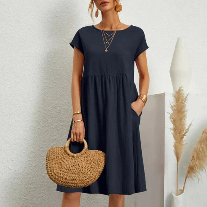 Lolas-Mode – baumwollkleid für damen mit rundem ausschnitt